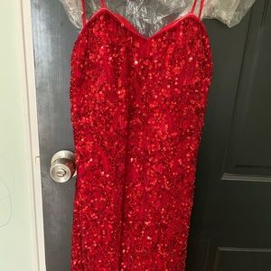 Red Scala short sequin dress, size 4.